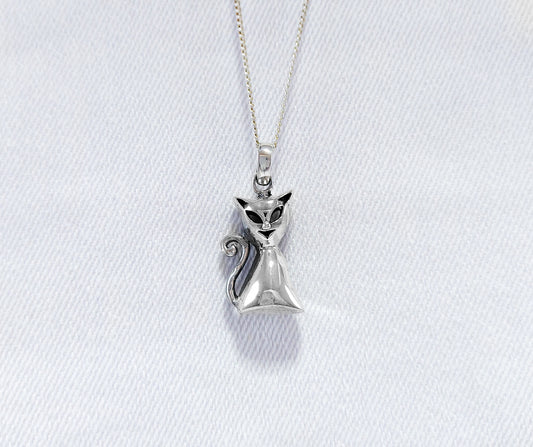 Sterling Silver Cat Pendant with curb chain