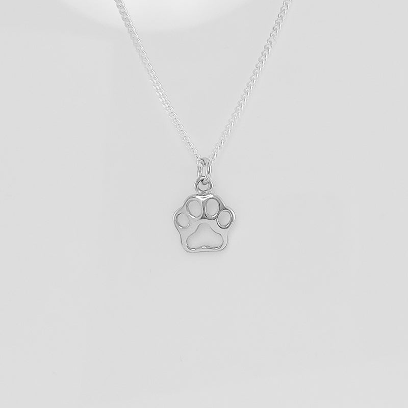 Sterling Silver Paw Charm on a Sterling Silver Curb Chain