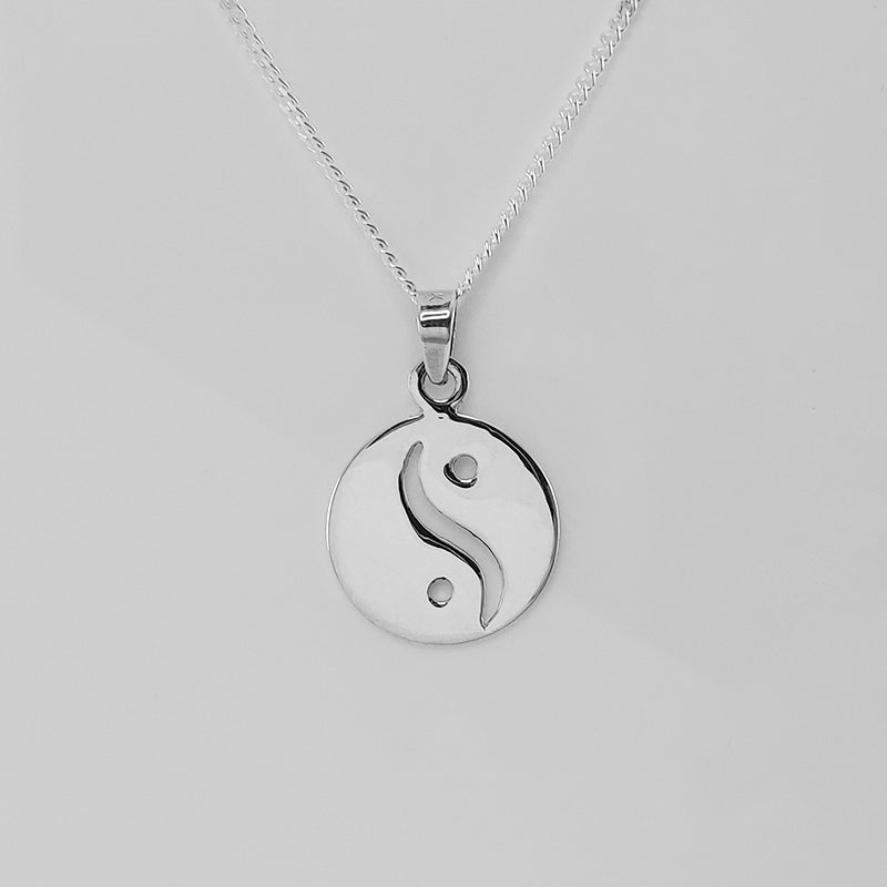 Flat Disc Sterling Silver Yin Yang pendant 
