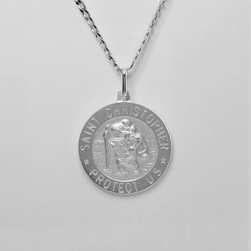 Mens Vintage Silver Necklace St Saint Christopher Medal Pendant Chain  Amulet | eBay