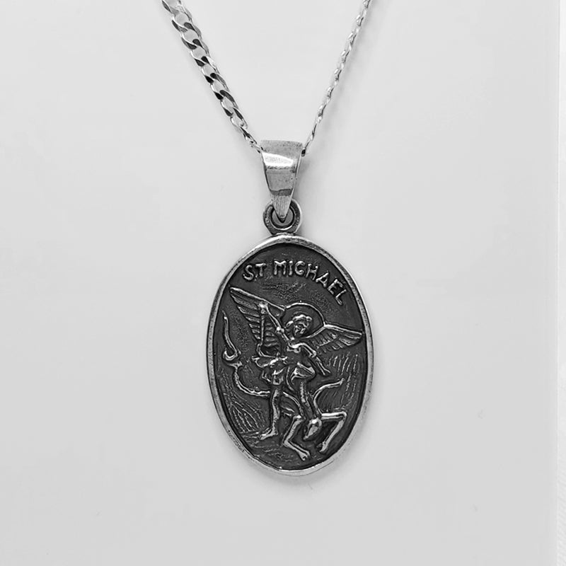 Sterling Silver St Michael Pendant - Oxidised