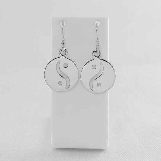 sterling silver flat disc yin yang drop earrings