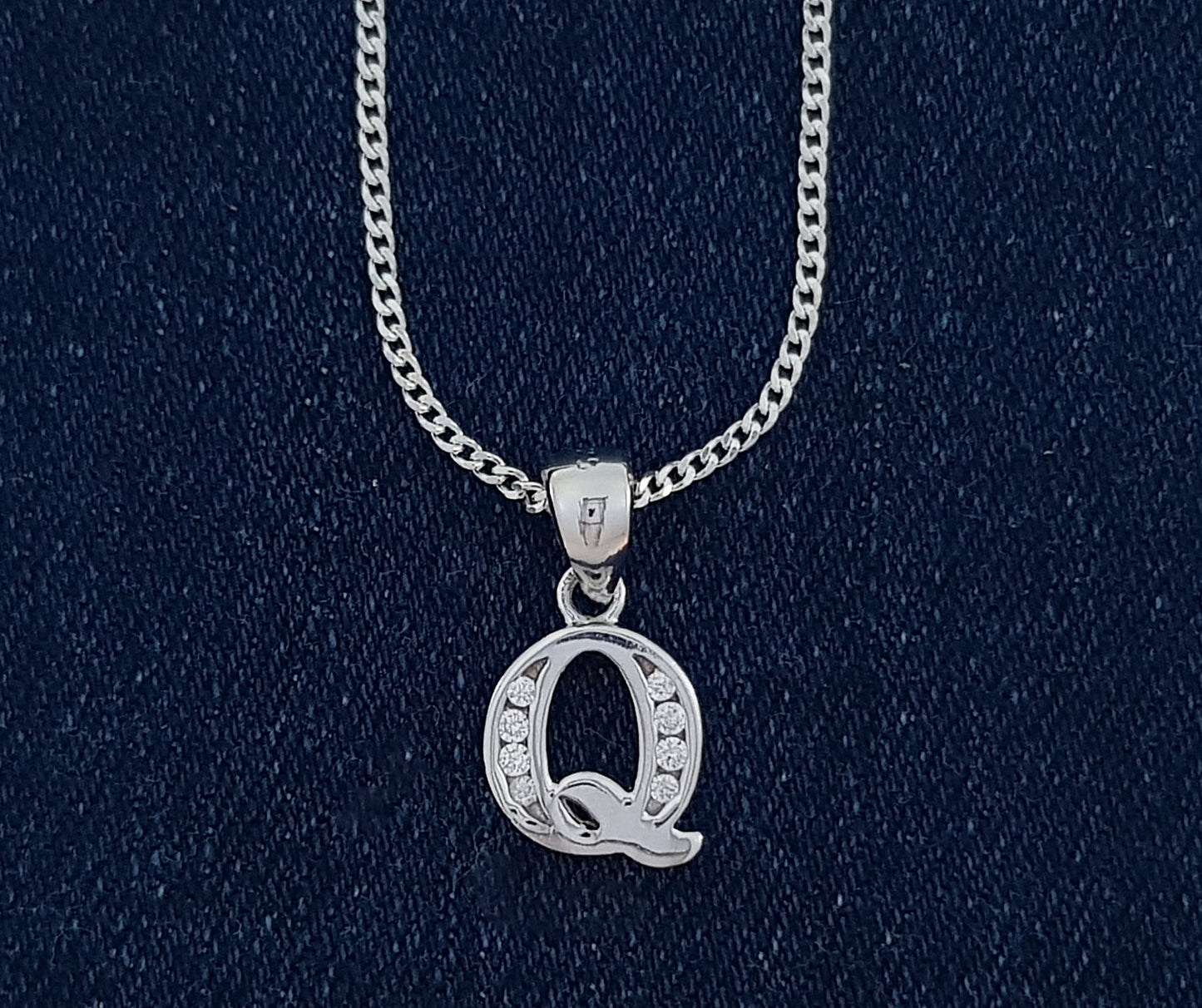 Sterling Silver Initial with Cubic Zirconia Stones- "Q" Initial or Letter
