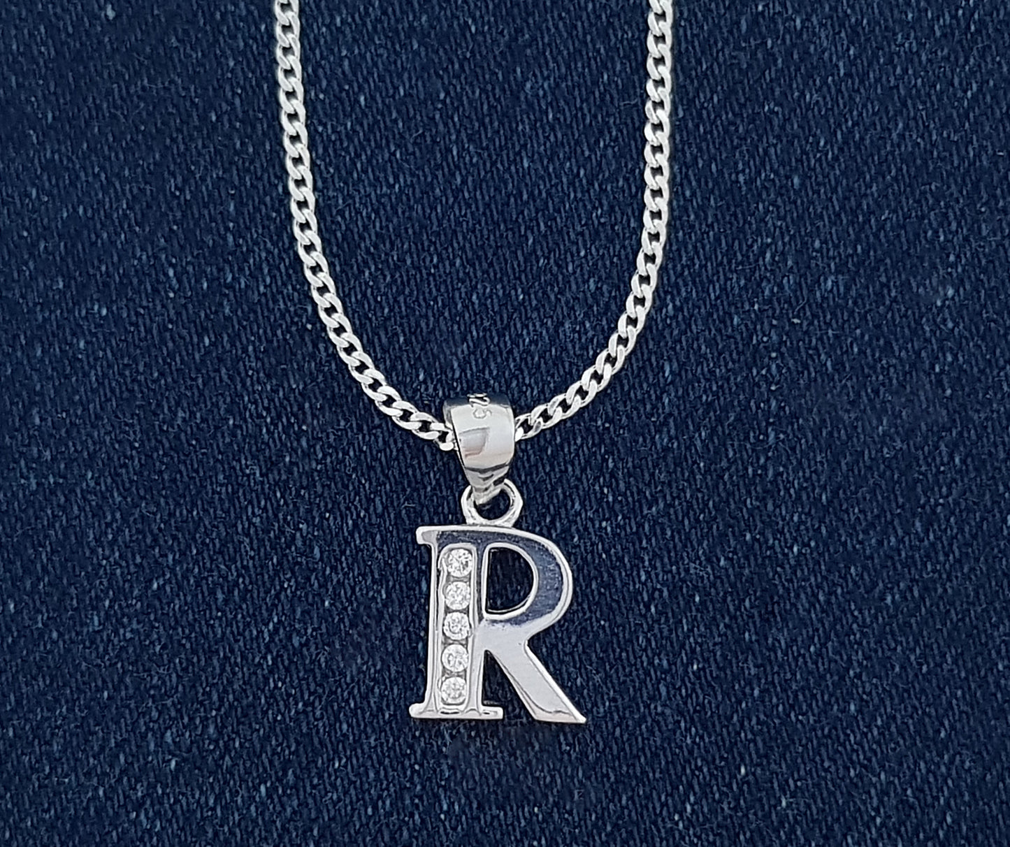 Sterling Silver Initial with Cubic Zirconia Stones- "R" Initial or Letter