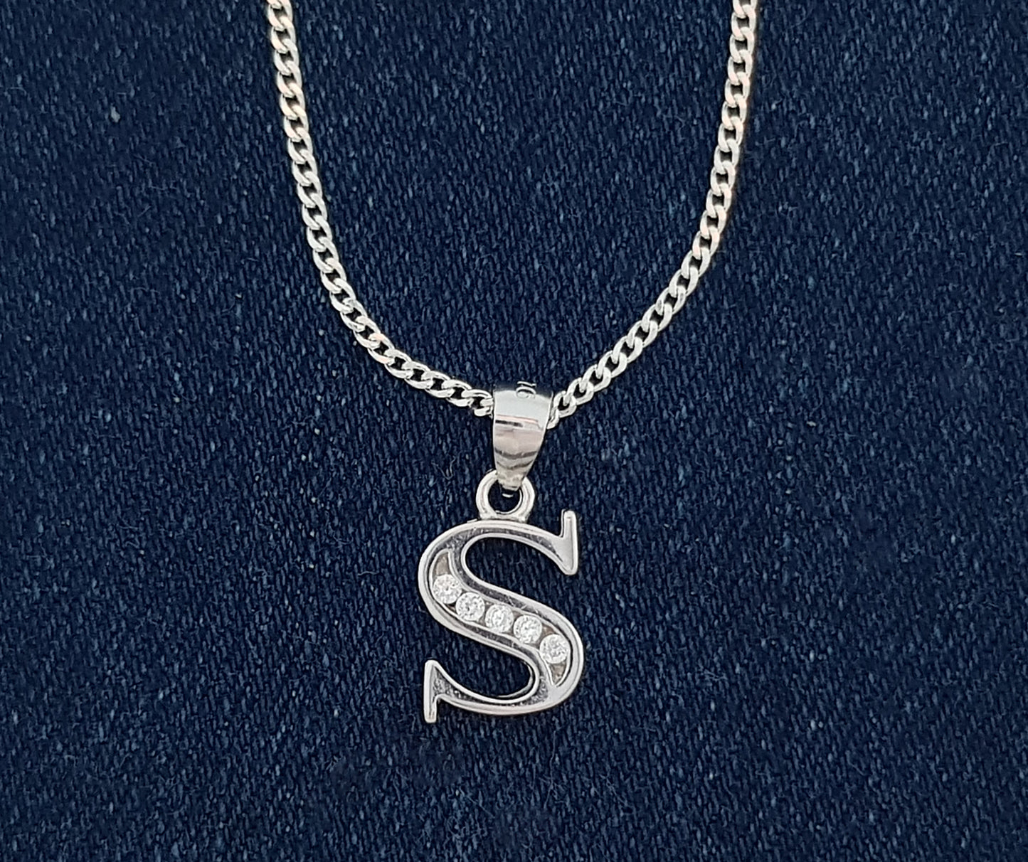 Sterling Silver Initial with Cubic Zirconia Stones- "S" Initial or Letter
