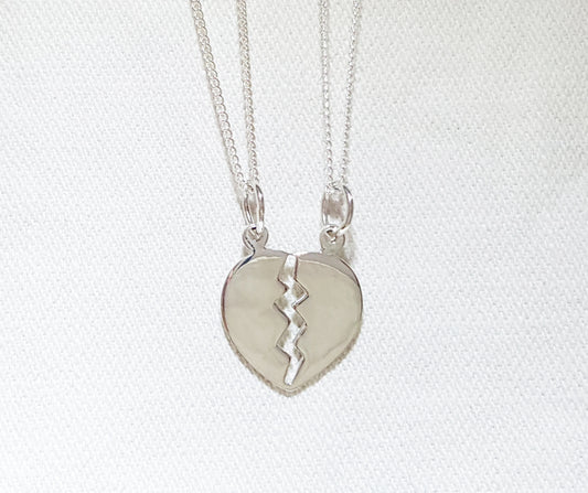 Sterling Silver Friendship Necklace - 2 halves of a heart