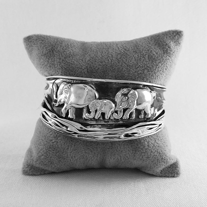 Sterling Silver Tapered Elephant Cuff Bangle 
