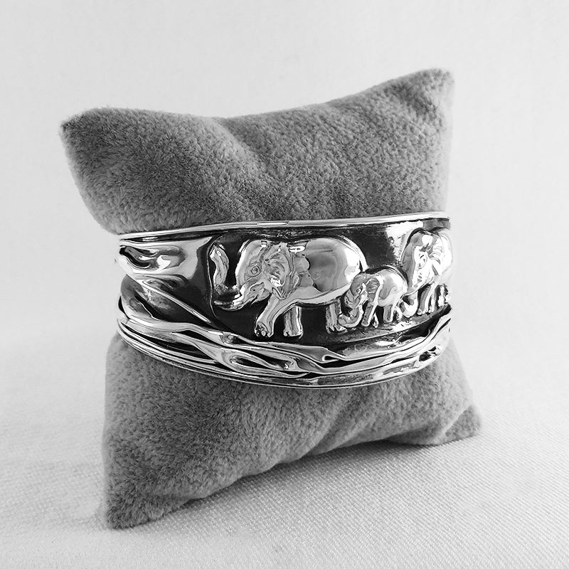 Sterling Silver Tapered Elephant Cuff Bangle