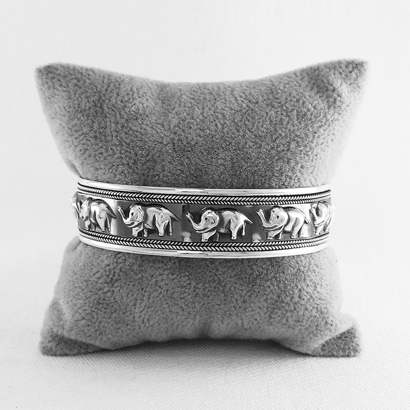 Sterling Silver Elephant Bangle with Oxidised Effect