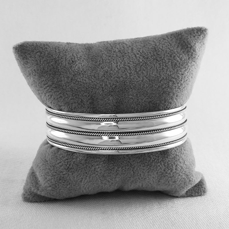 Sterling Silver Cuff Bangle with Oxidised Design