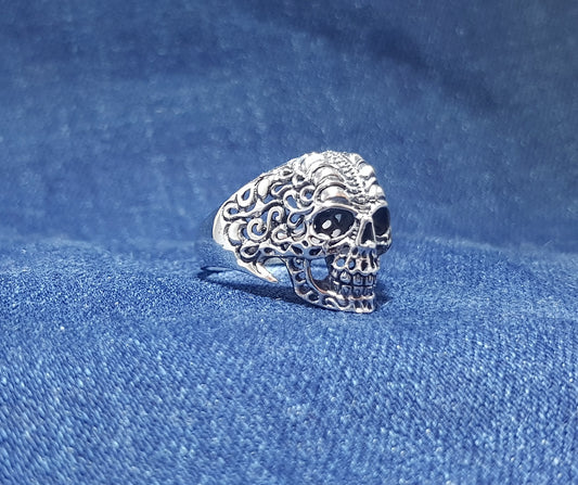 Sterling Silver Skull Ring - Gothic Design 
