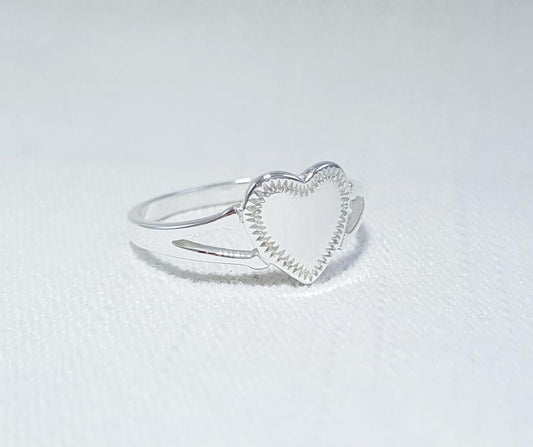 Sterling Silver Heart Shaped Signet Ring with Engraving