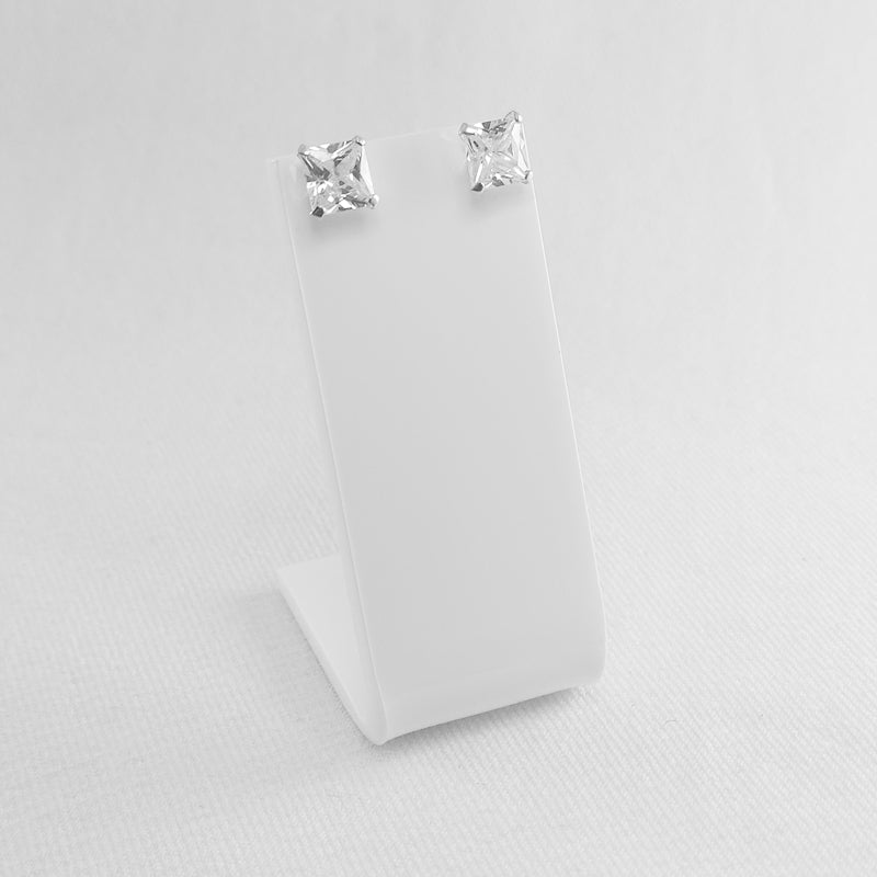Square Sterling Silver Stud Earring with Cubic Zirconia Stones