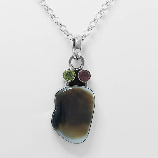Sterling Silver Agate, Garnet & Peridot Pendant with a silver chain