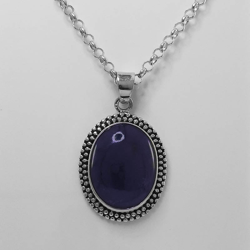 Large Oval Amethyst Pendant with a silver chain