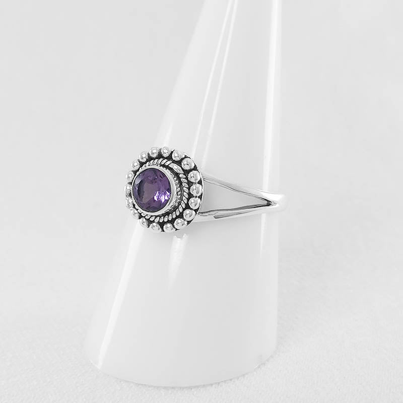 Silver Amethyst Gemstone Ring - Made with Sterling Silver