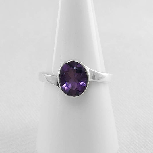 Faceted Amethyst Ring in Sterling Silver