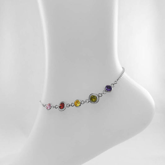 Sterling Silver Ankle Chain - Cubic Zirconia Stones