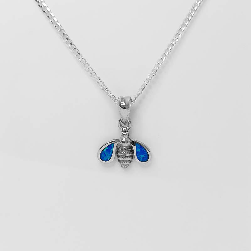 Sterling Silver Bee Pendant with Blue Opal