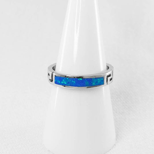 Sterling Silver Ring with Blue Crushed Opal Inlay