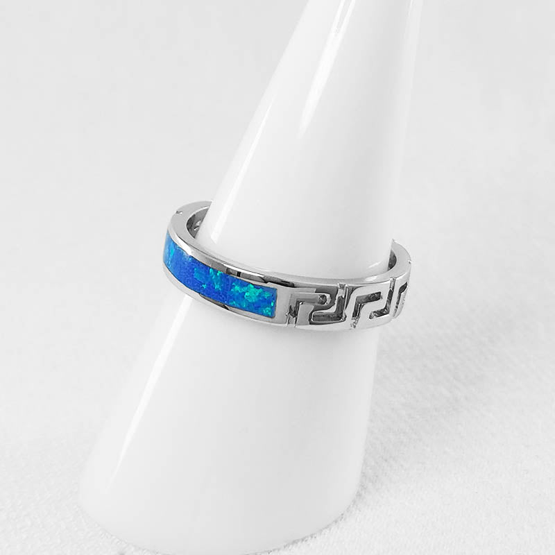 Sterling Silver Ring with Blue Crushed Opal Inlay