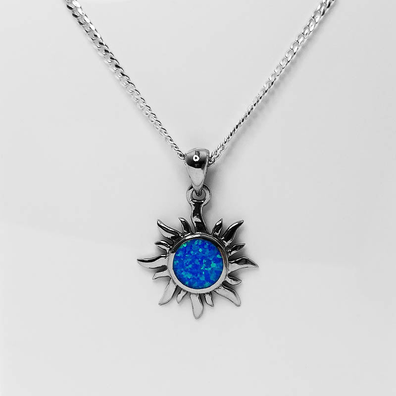 Sterling Silver Sun Pendant with Blue Opal Inlay