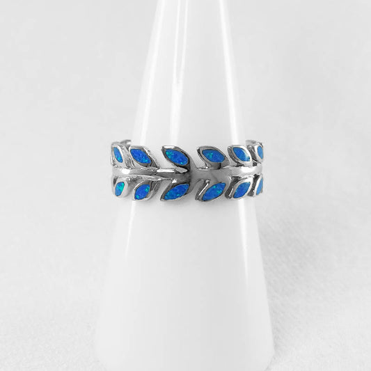 Sterling Silver Blue Opal Leaf Wreath Ring