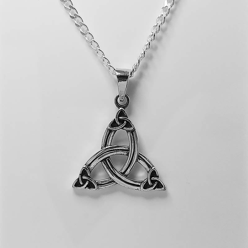 Sterling Silver Celtic Triquetra Pendant with a silver curb chain.