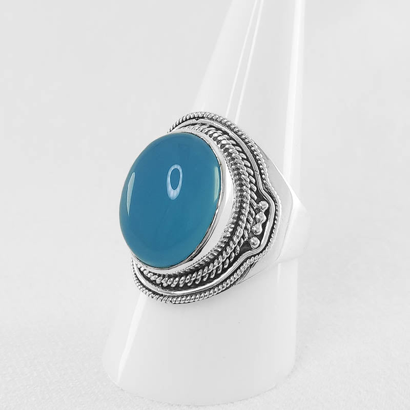 Chunky Chalcedony Ring Made with 925 Sterling Silver