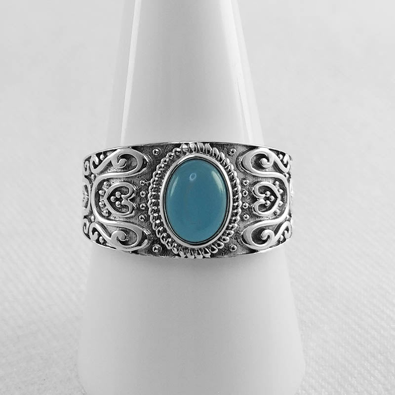 sterling silver chalcedony ring with a filigree design