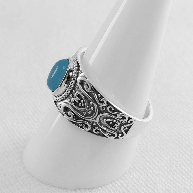 sterling silver chalcedony ring with a filigree design