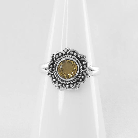 Floral Citrine Ring - Made With Sterling Silver