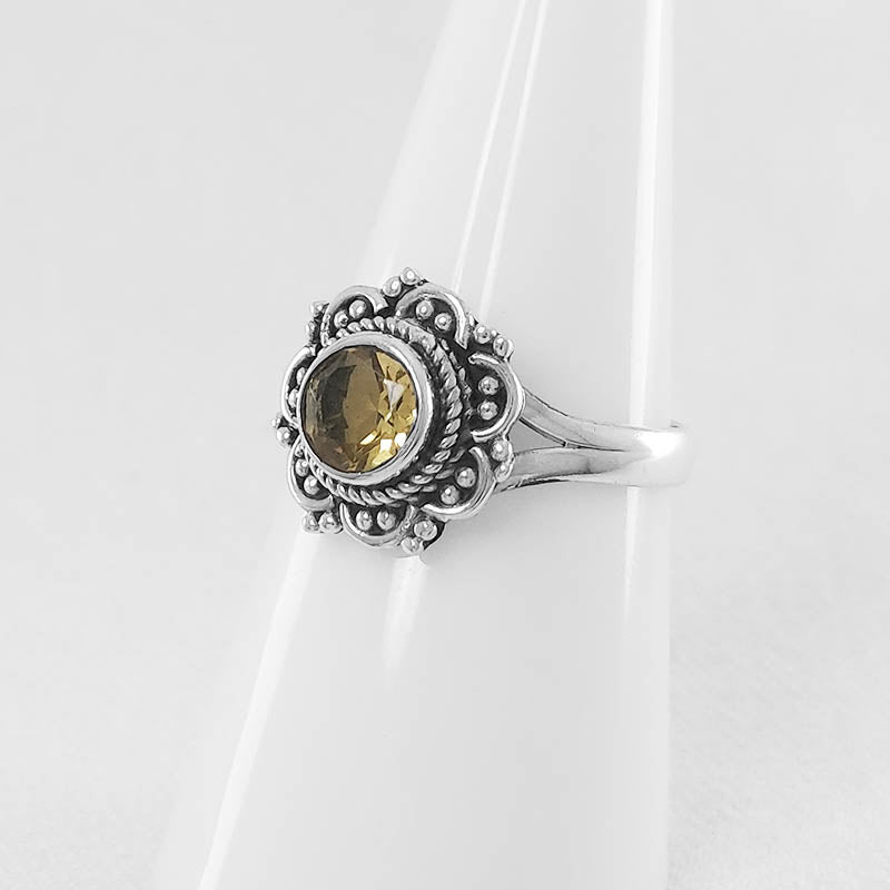 Floral Citrine Ring - Made With Sterling Silver