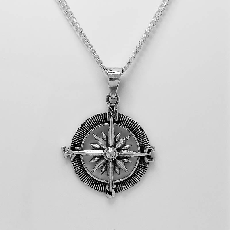 Sterling silver compass pendant with a silver chain
