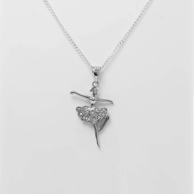 Sterling silver ballet dancer pendant with a silver chain.