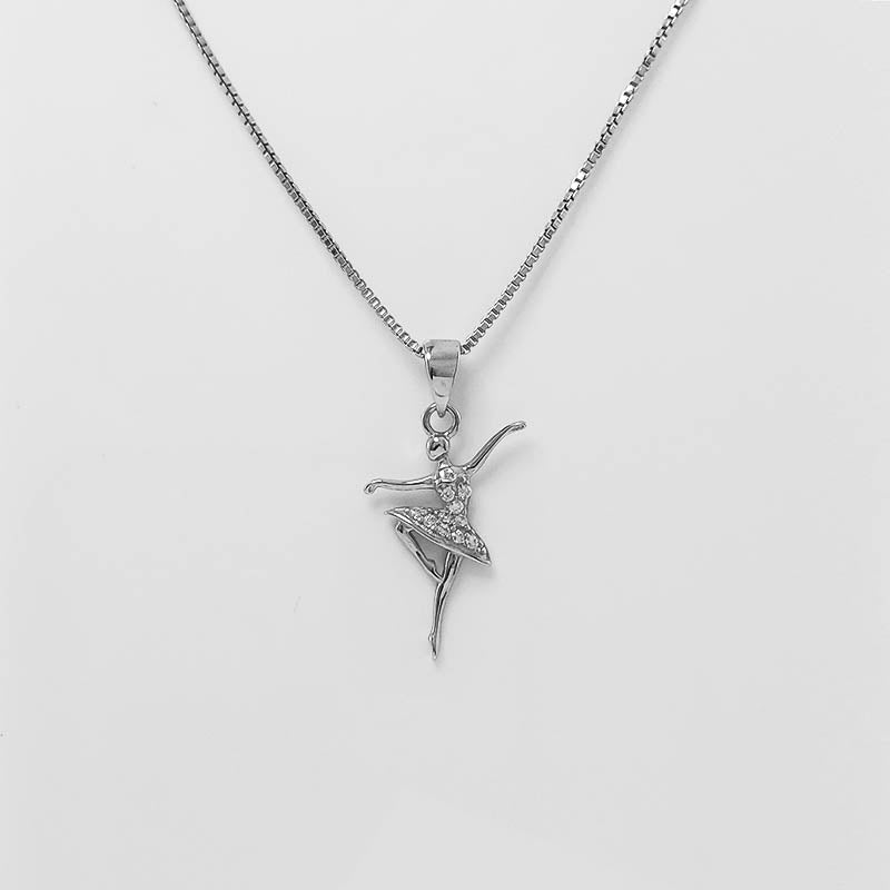 silver ballerina pendant with a silver chain