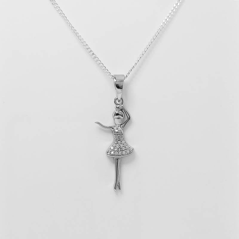 silver ballerina charm with a silver chain