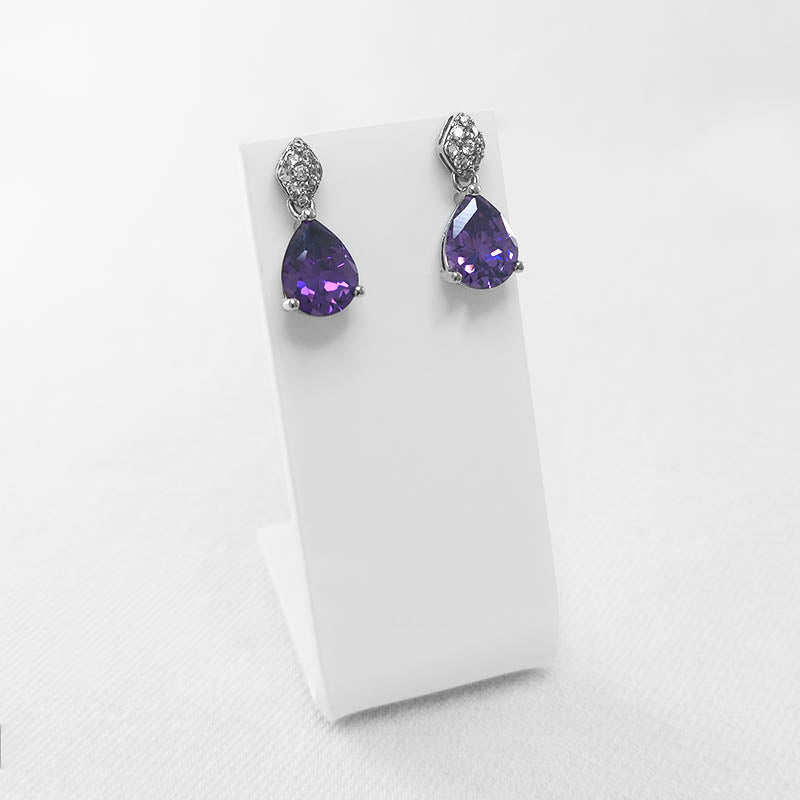 Purple Cubic Zirconia Earrings - Teardrop Shape