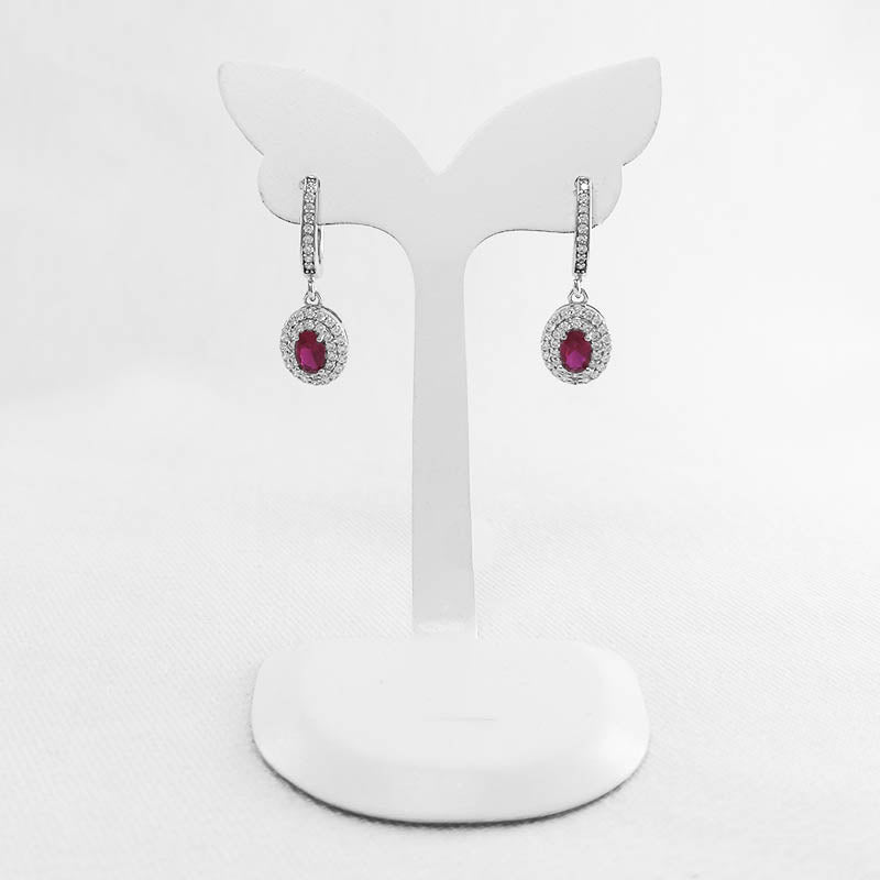 Sterling Silver CZ Earrings with a Pink stone