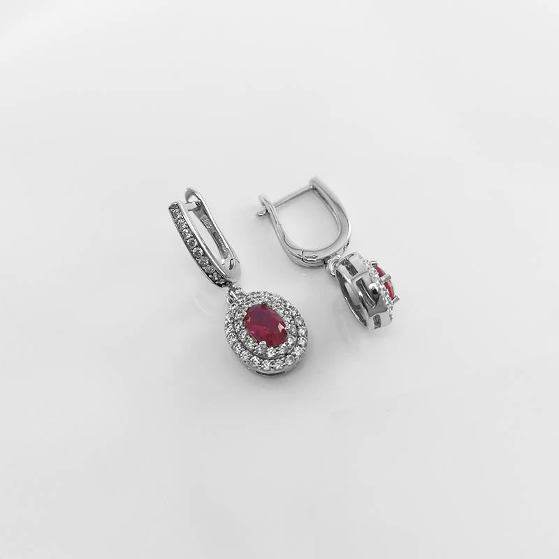 Sterling Silver CZ Earrings with a Pink stone