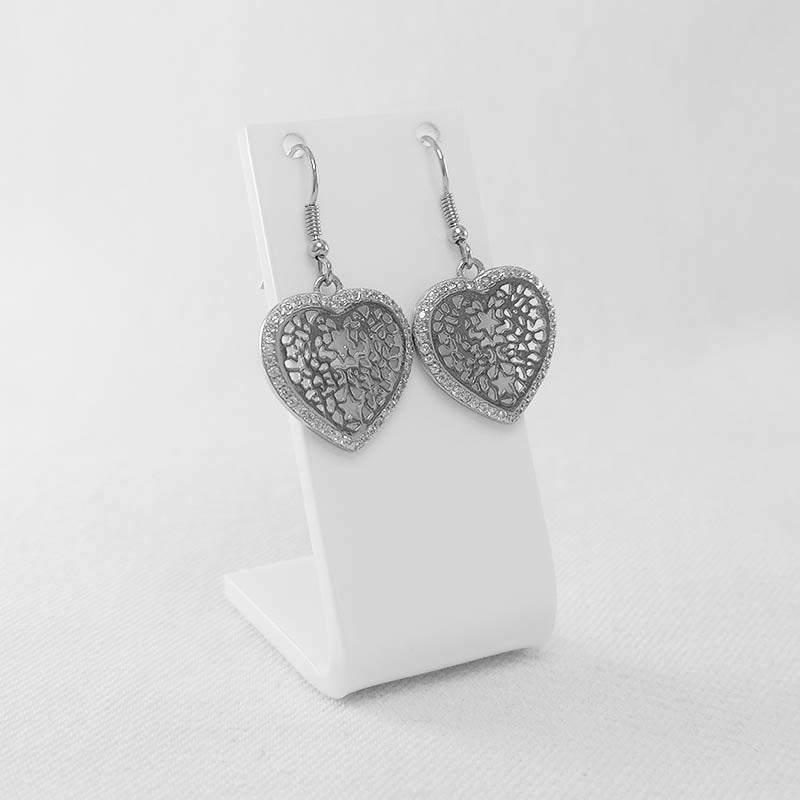 sterling silver heart filigree earrings with cubic zirconia stones