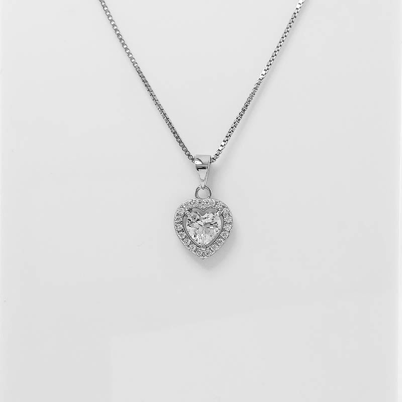 Sterling silver & cubic zirconia heart pendant with a silver necklace.