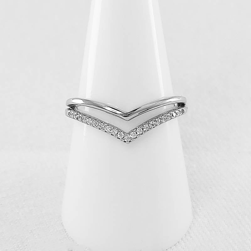Sterling Silver Wishbone Ring with Cubic Stones