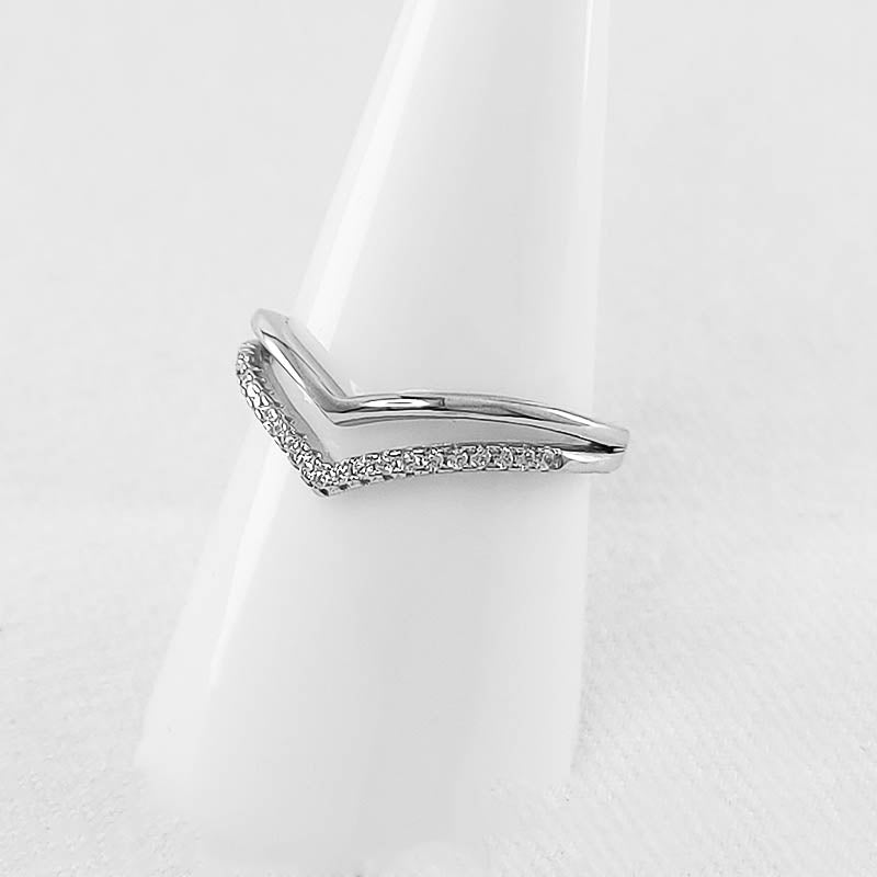 Sterling Silver Wishbone Ring with Cubic Stones