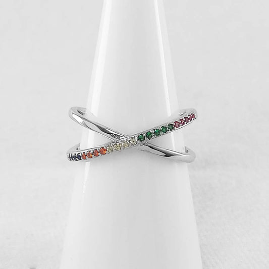 Sterling Silver Rainbow Cubic Ring