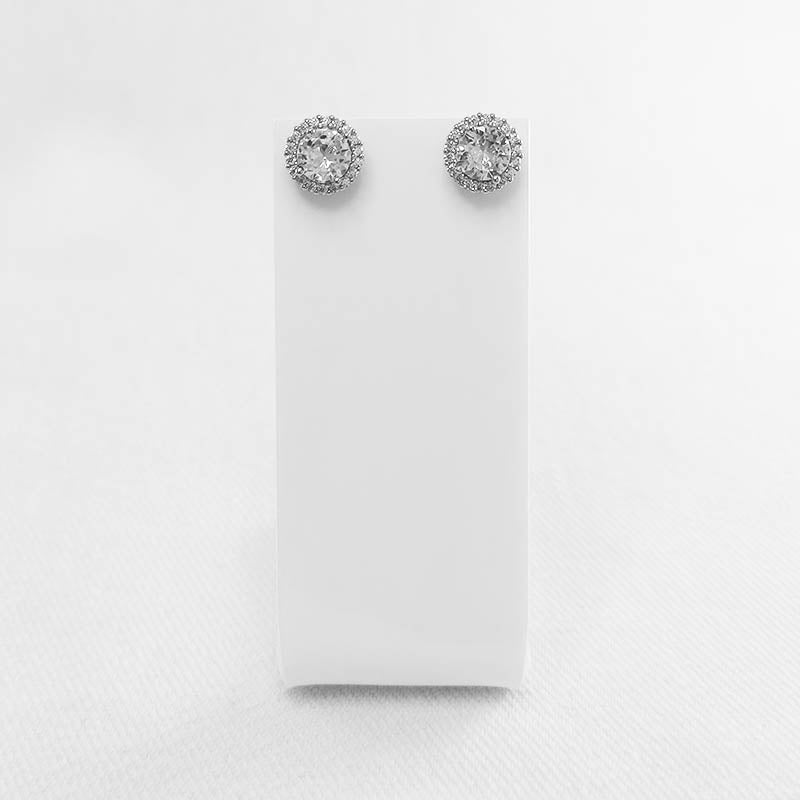 Sterling Silver Round Halo CZ Earrings 