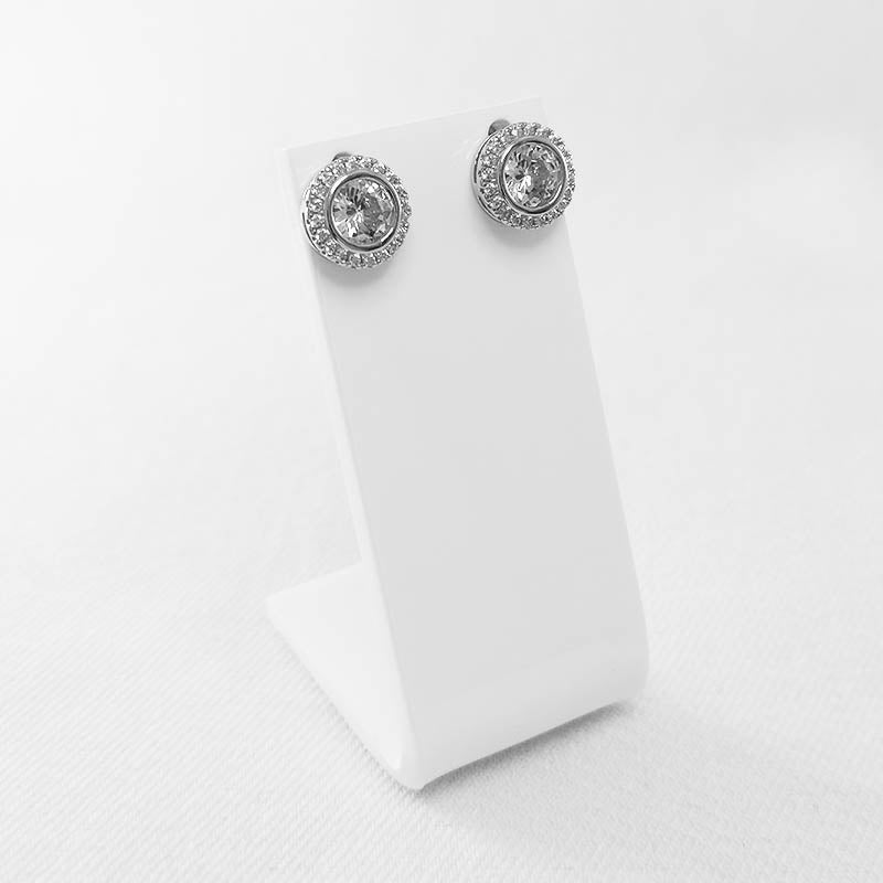 Sterling silver round halo stud earrings
