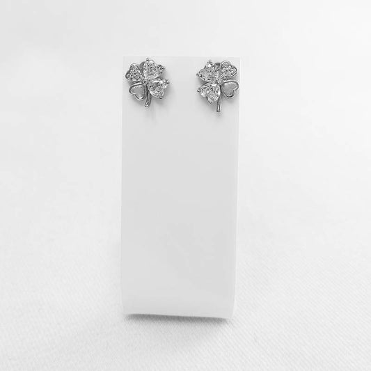 Sterling silver shamrock stud earrings with cubic zirconia stones.