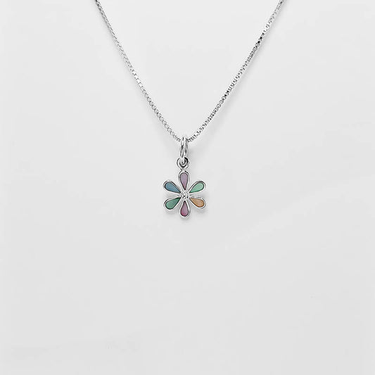 Mother of Pearl Daisy Charm with a silver chain