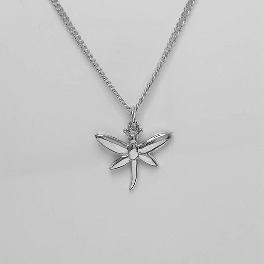 Silver Dragonfly Charm with a silver necklace